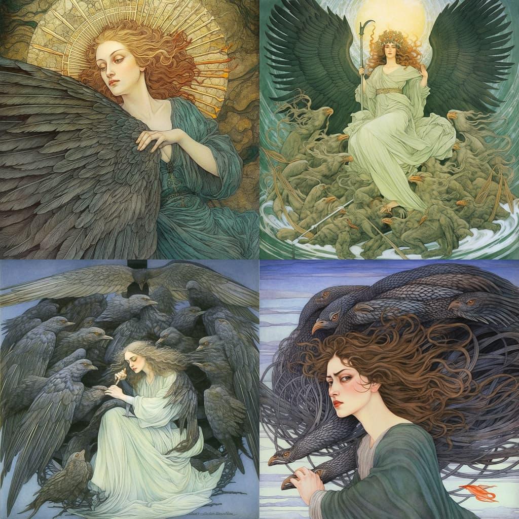 Carlos Schwabe style, Midjourney V5, render 1 of 4