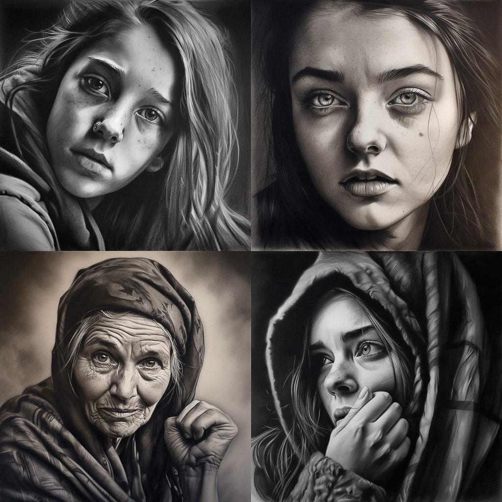 Charcoal drawing style, Midjourney V5, render 1 of 4
