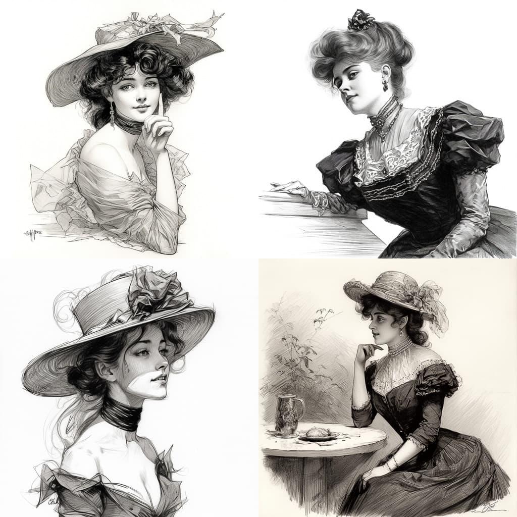 Charles Dana Gibson style, Midjourney V5, render 1 of 4