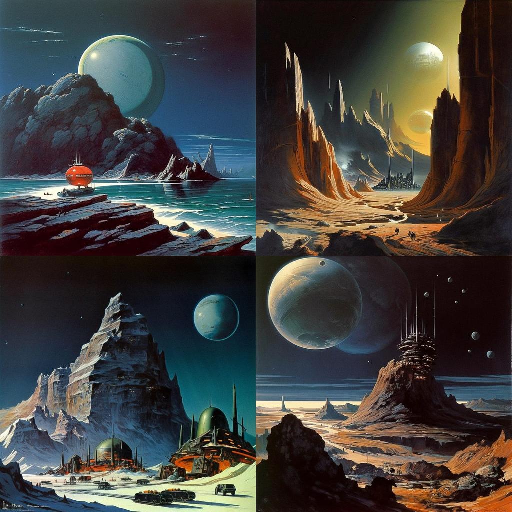 Chesley Bonestell style, Midjourney V5, render 1 of 4