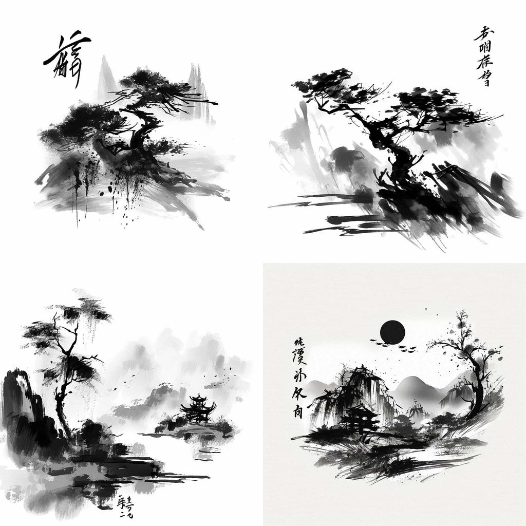 Chinese ink brush style, Midjourney V5, render 1 of 4