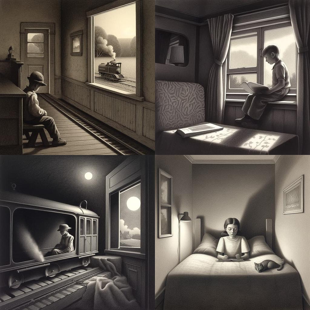 Chris Van Allsburg style, Midjourney V5, render 1 of 4