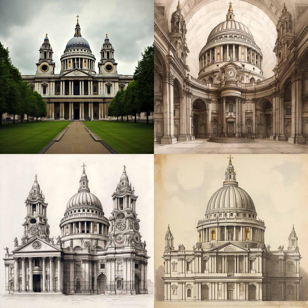 Christopher Wren style, Midjourney V5, render 1 of 4