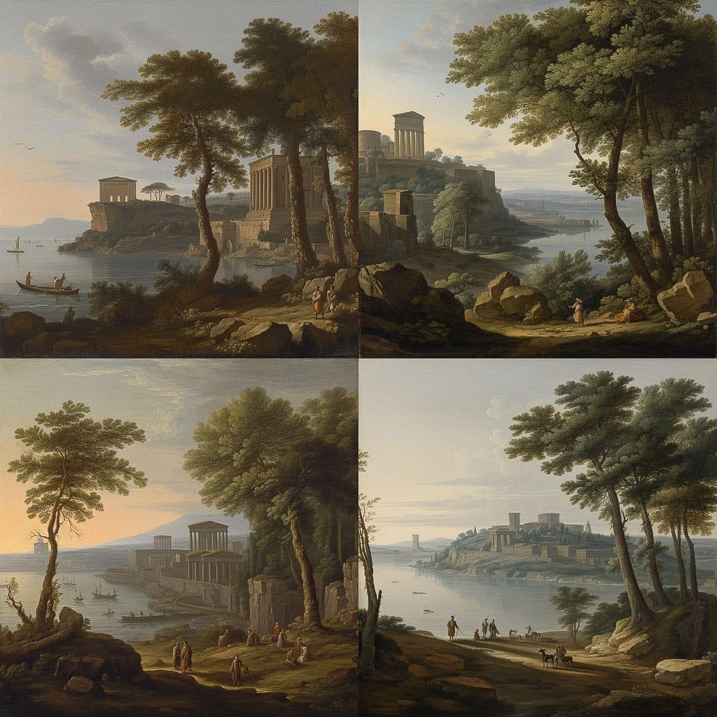 Claude Lorrain style, Midjourney V5, render 1 of 4