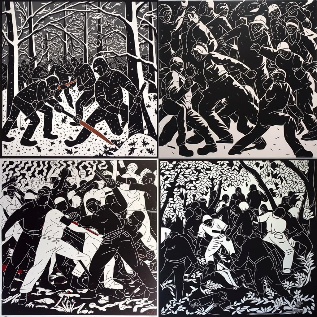 Cleon Peterson style, Midjourney V5, render 1 of 4