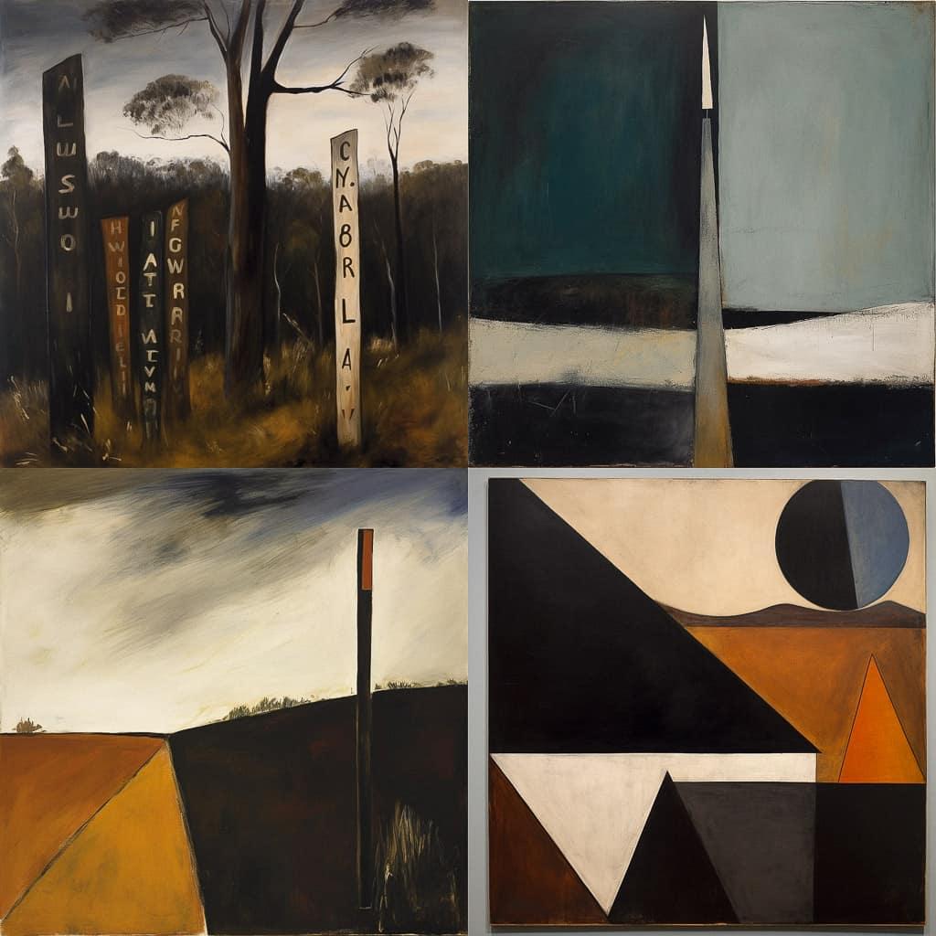 Colin McCahon style, Midjourney V5, render 1 of 4