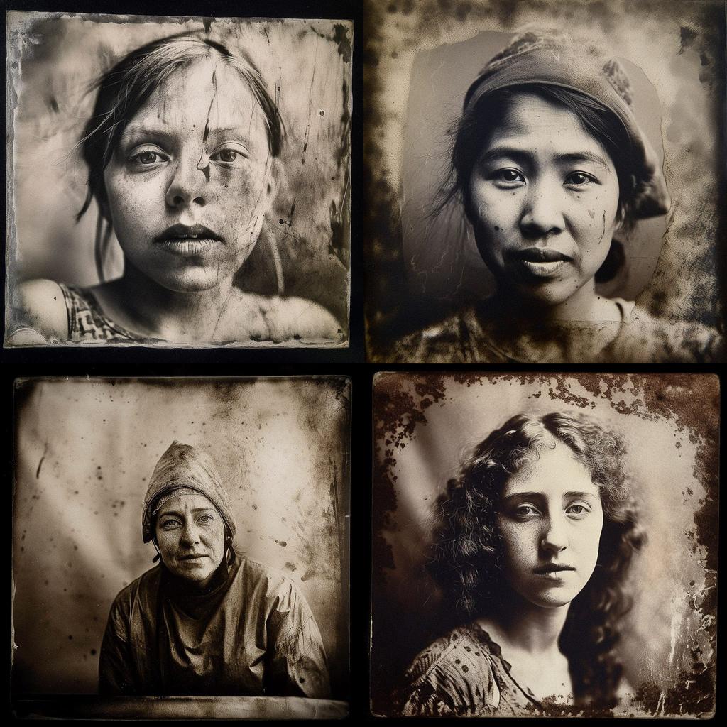 Collodion print style, Midjourney V5, render 1 of 4
