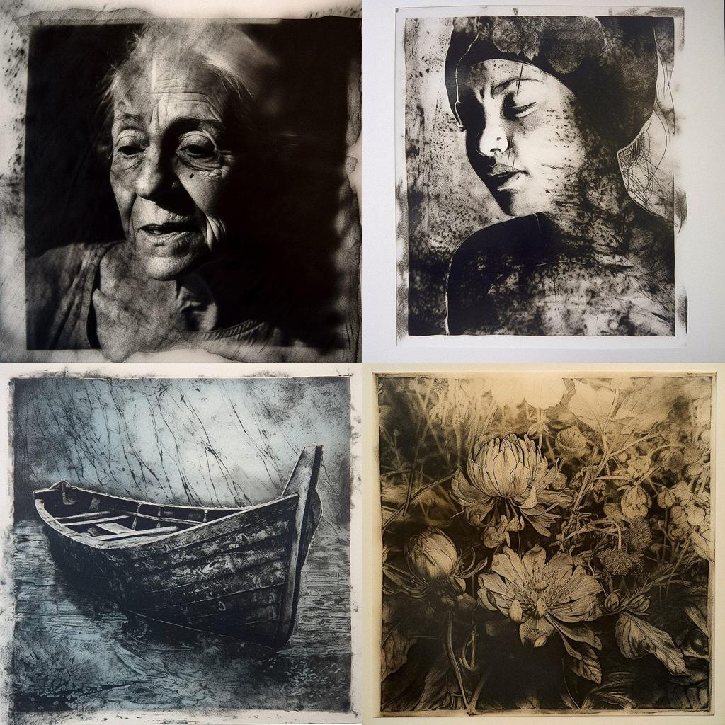 Collotype print style, Midjourney V5, render 1 of 4