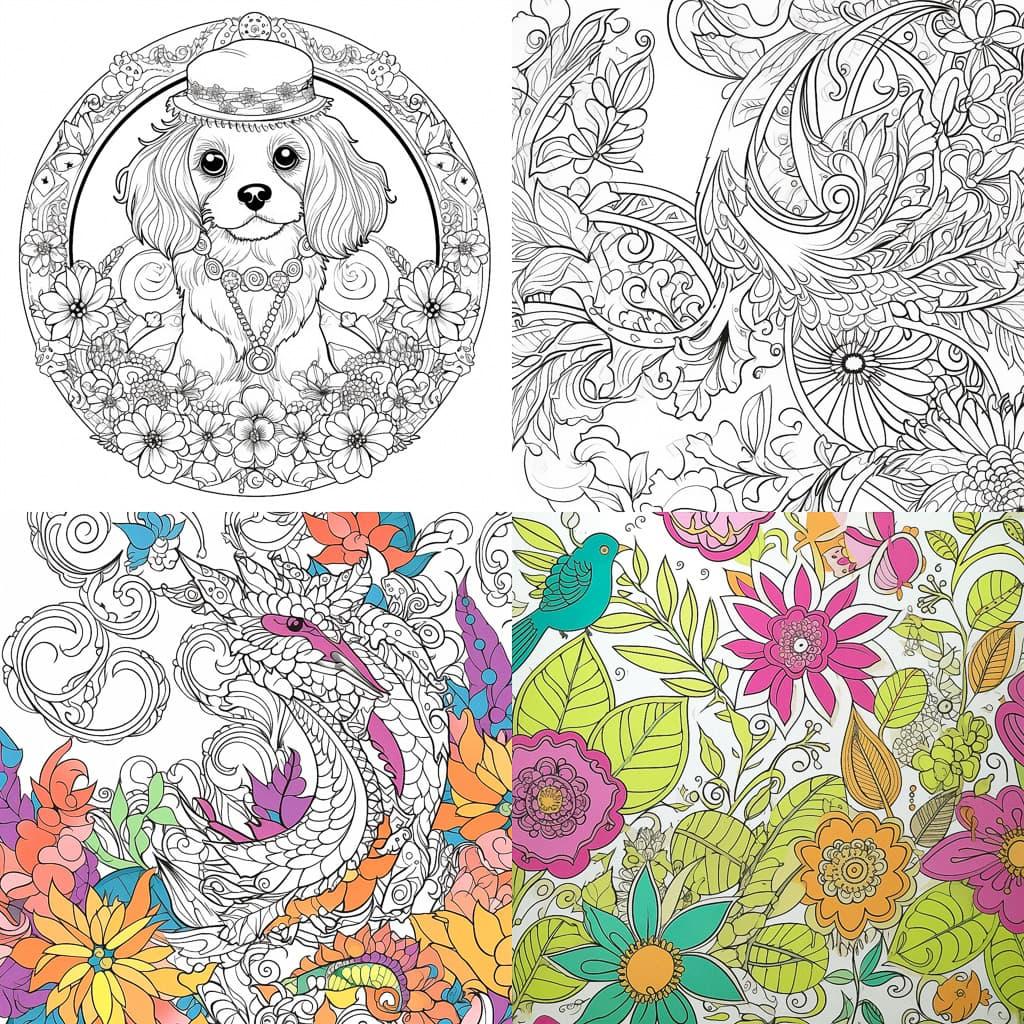 Coloring book page style, Midjourney V5, render 1 of 4