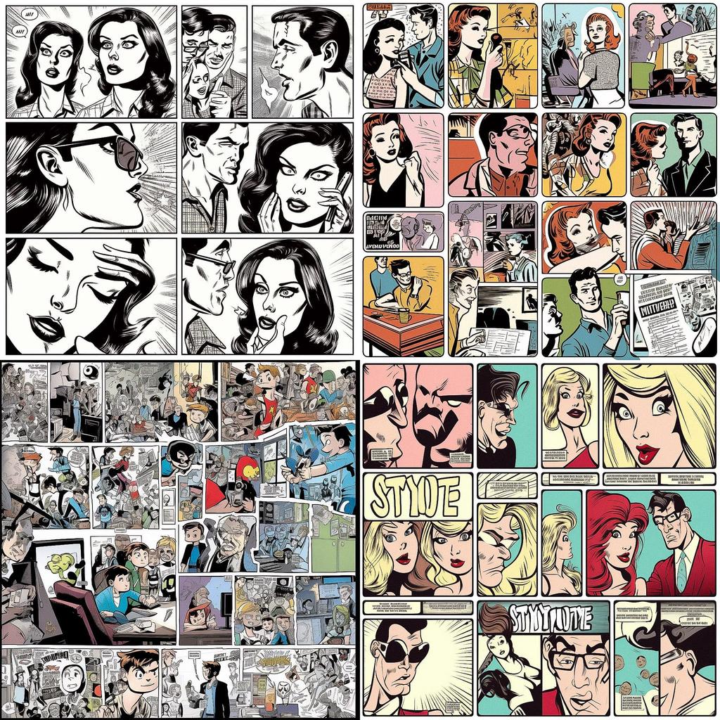 Comic strip style style, Midjourney V5, render 1 of 4