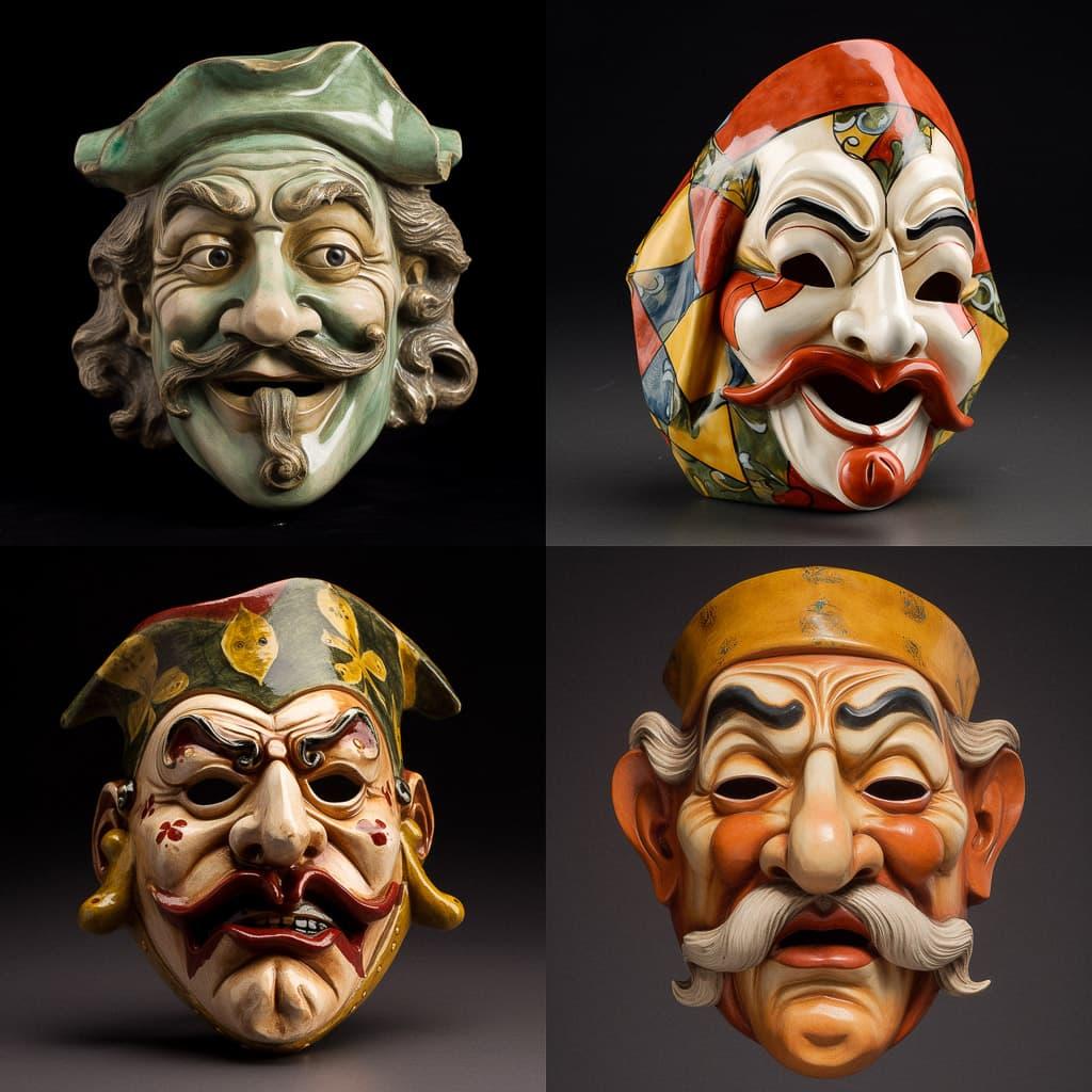 Commedia dell'Arte mask style, Midjourney V5, render 1 of 4