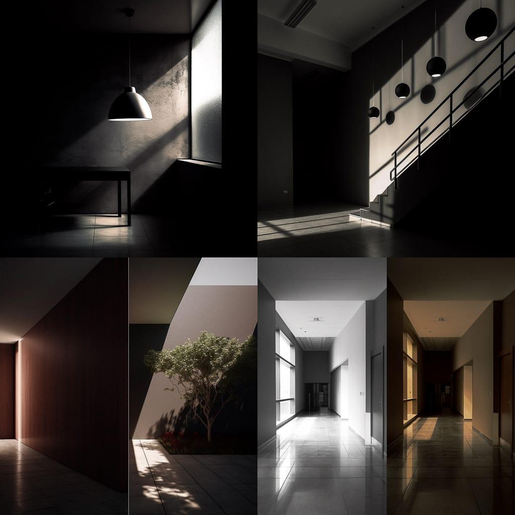 Contrasted lighting style, Midjourney V5, render 1 of 4