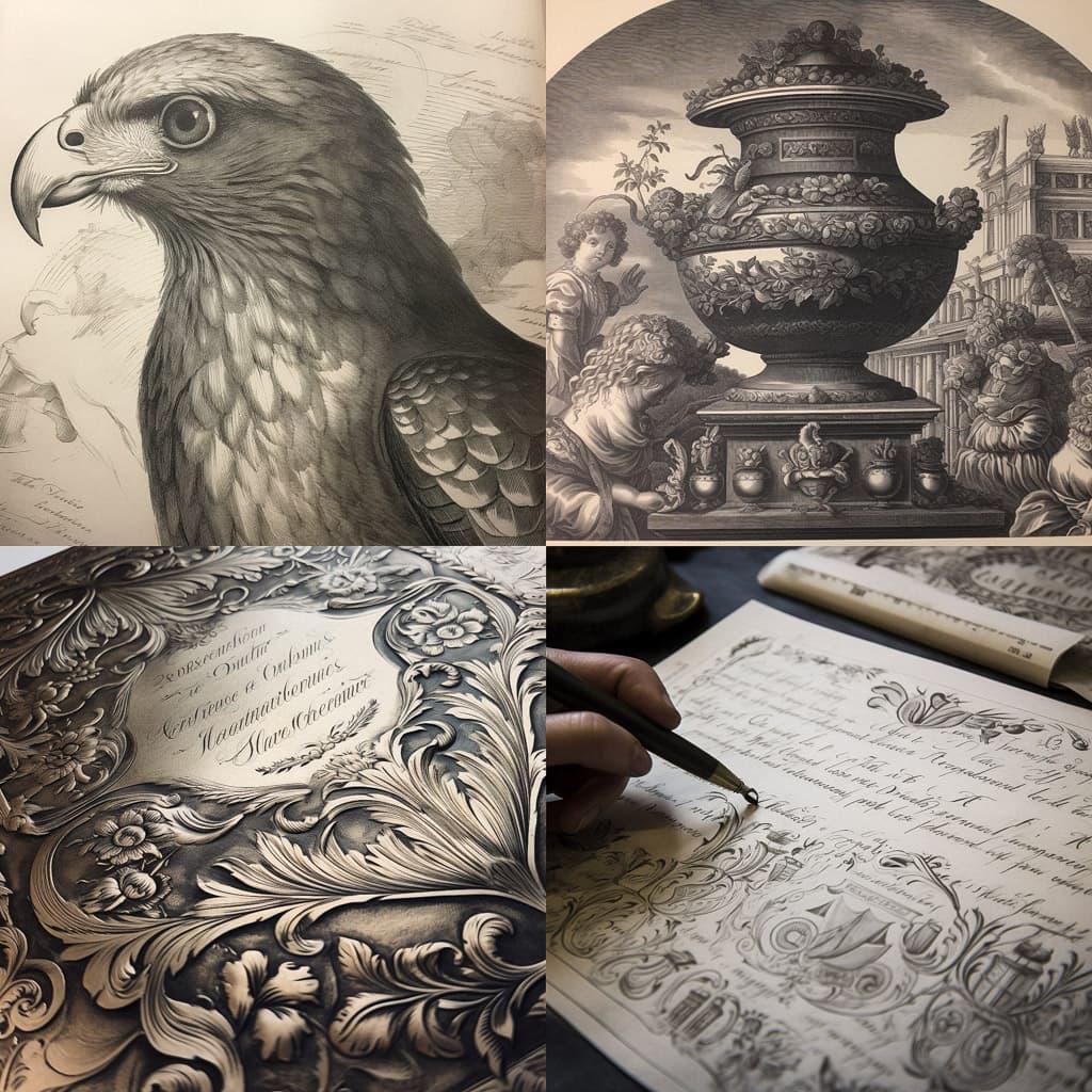 Copperplate engraving style, Midjourney V5, render 1 of 4