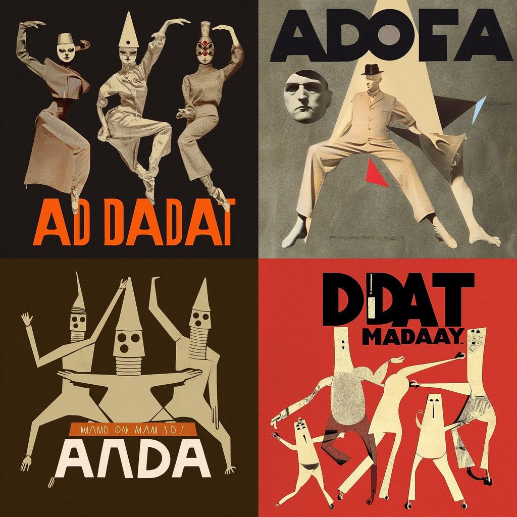 Dada movement style, Midjourney V5, render 1 of 4