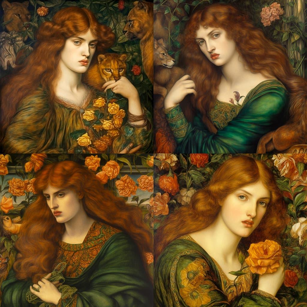 Dante Gabriel Rossetti style, Midjourney V5, render 1 of 4