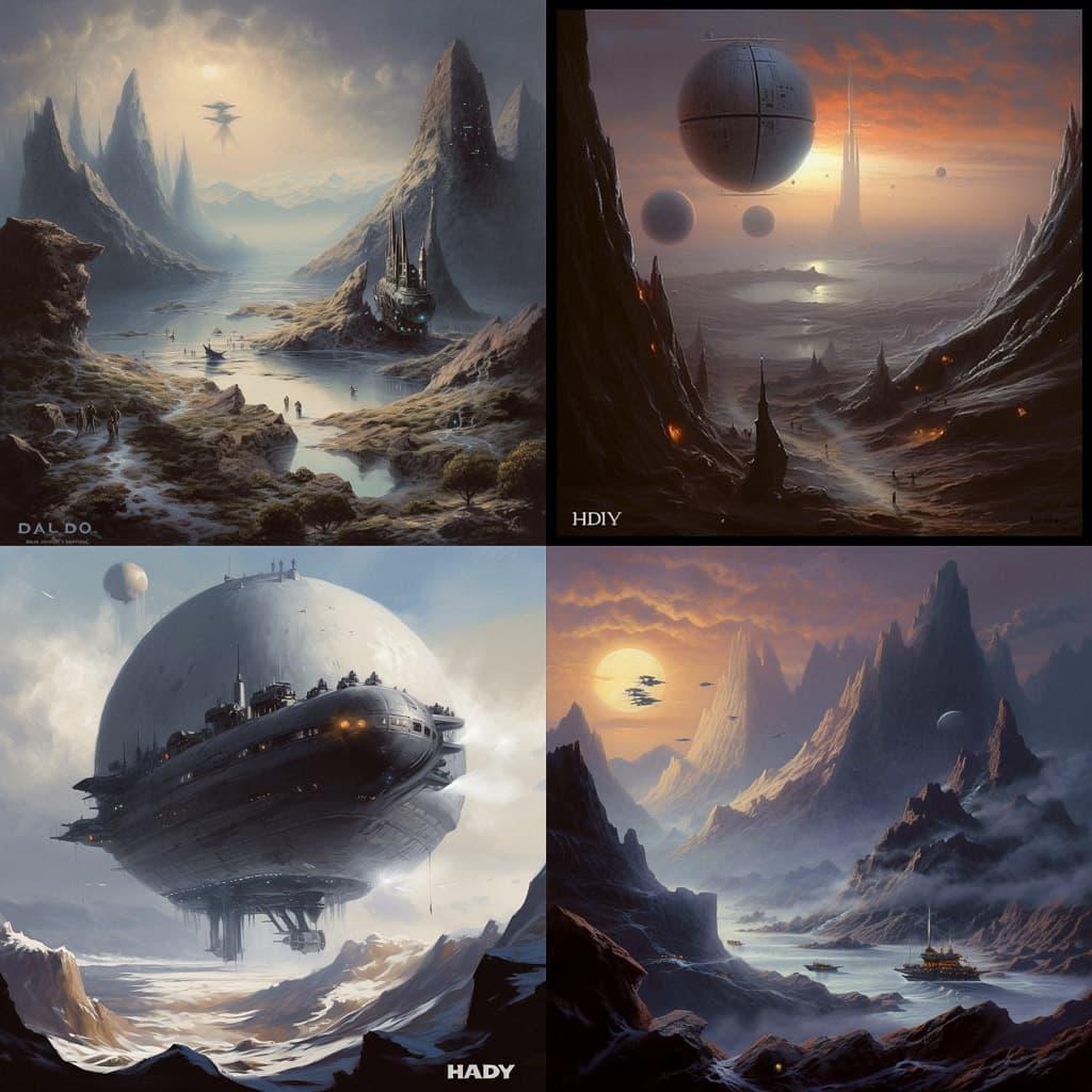 David A. Hardy style, Midjourney V5, render 1 of 4