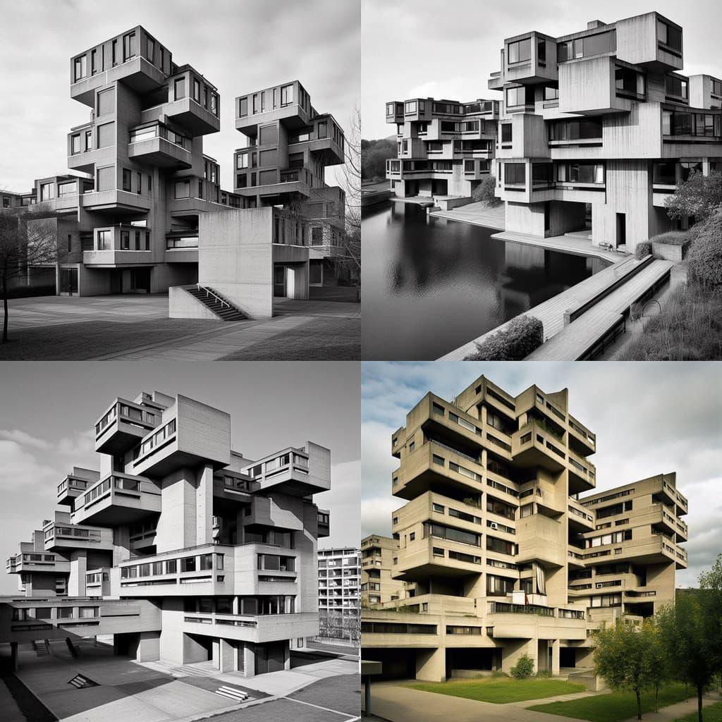 Denys Lasdun style, Midjourney V5, render 1 of 4