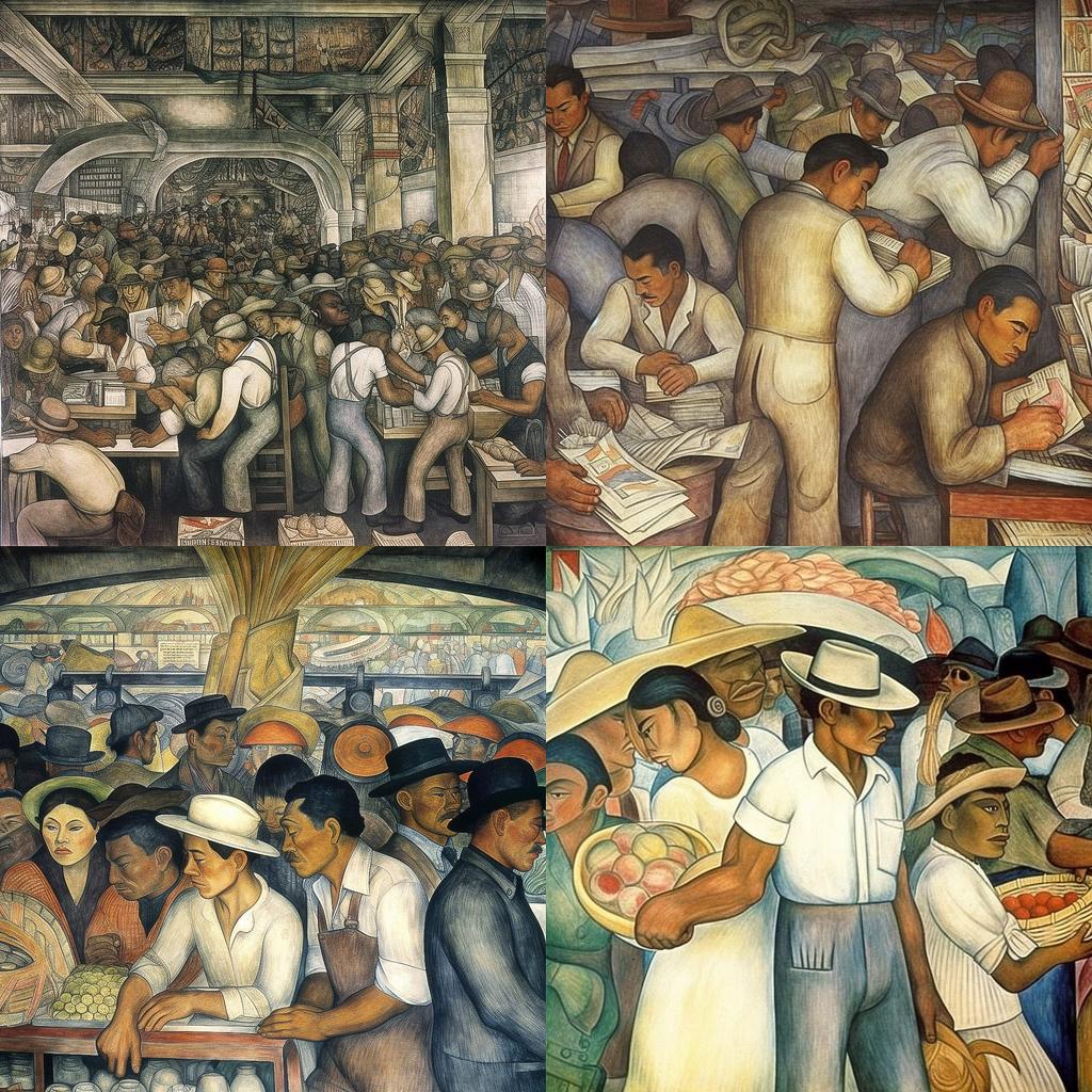 Diego Rivera style, Midjourney V5, render 1 of 4