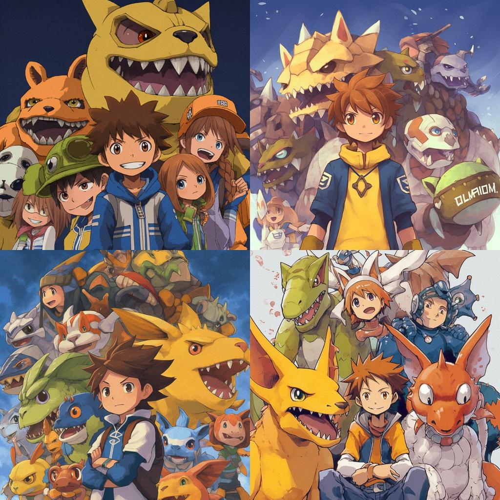 Digimon style, Midjourney V5, render 1 of 4