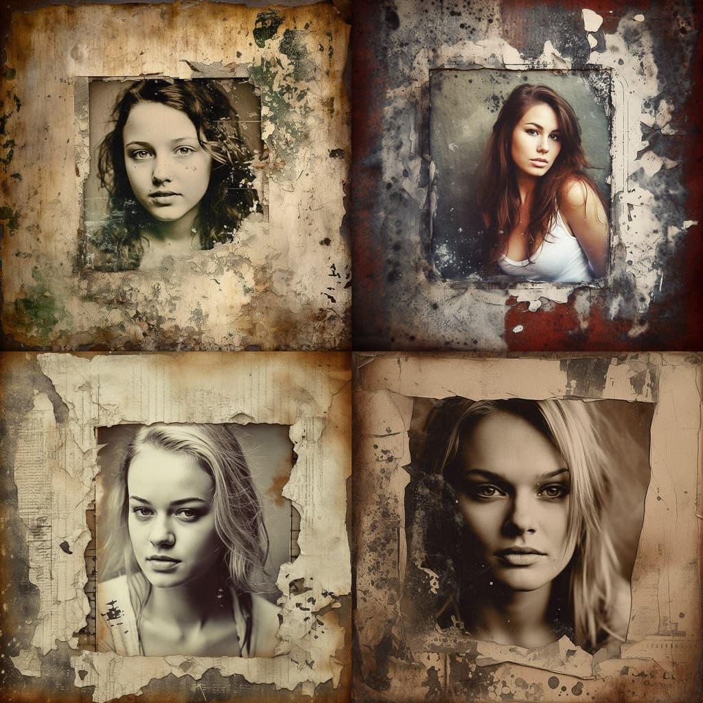 Distressed Photo style, Midjourney V5, render 1 of 4