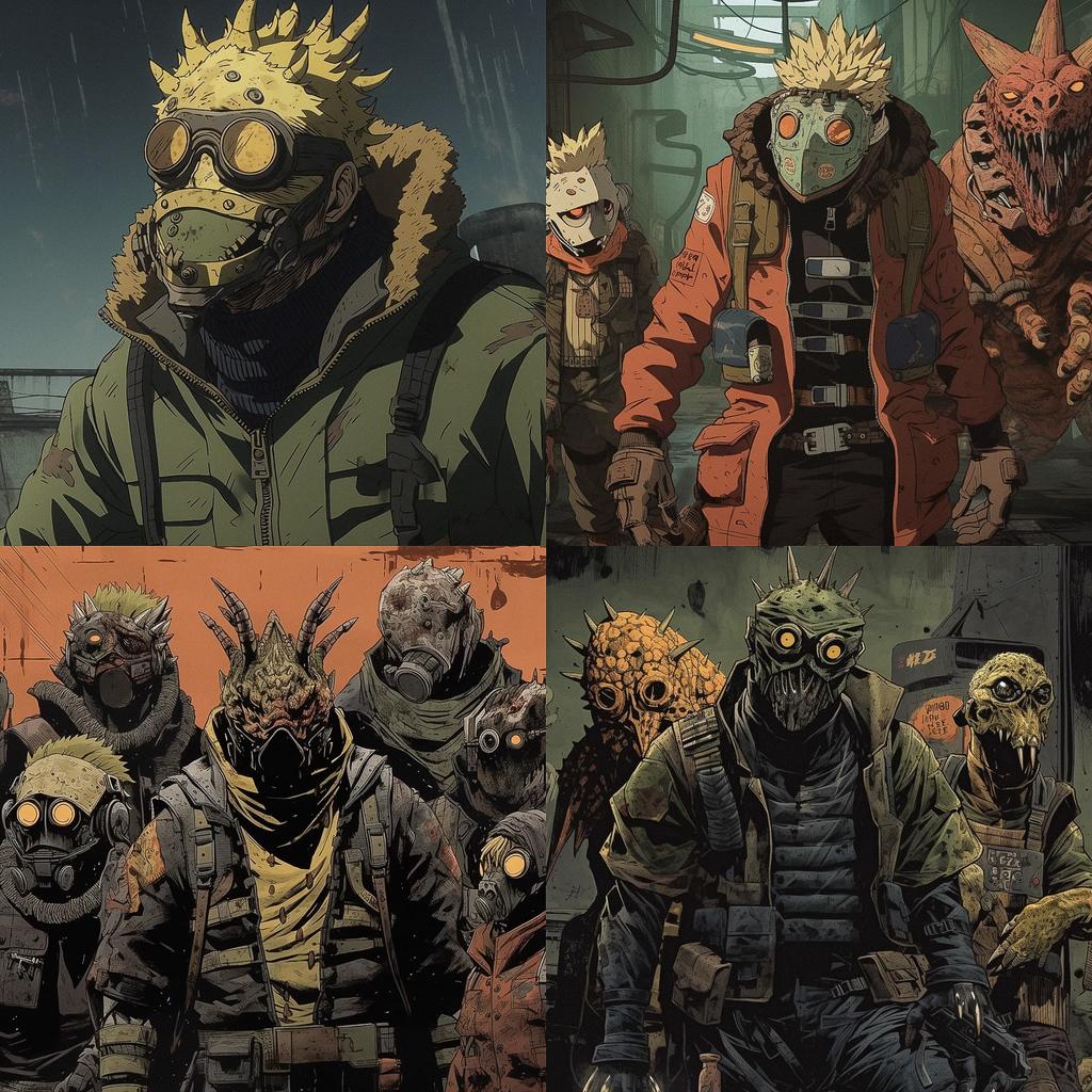 Dorohedoro style, Midjourney V5, render 1 of 4
