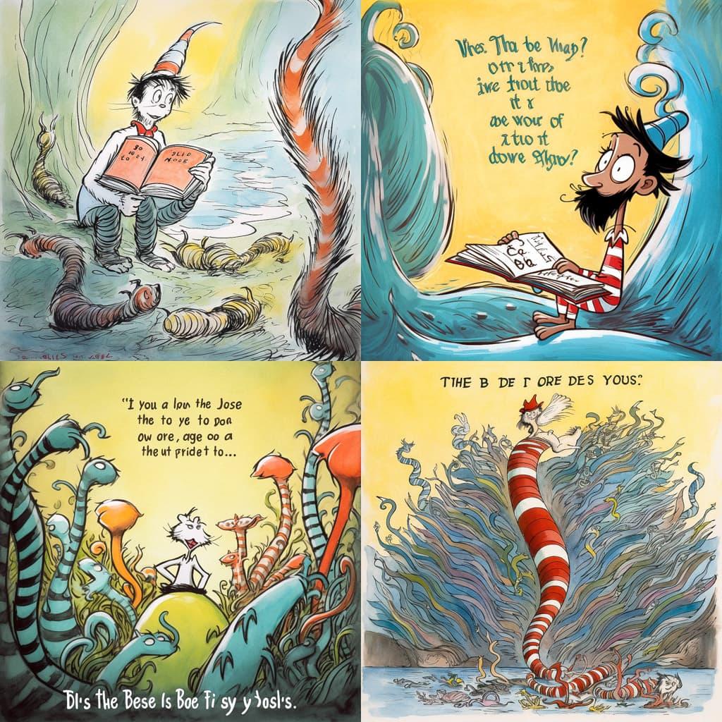 Dr. Seuss style, Midjourney V5, render 1 of 4