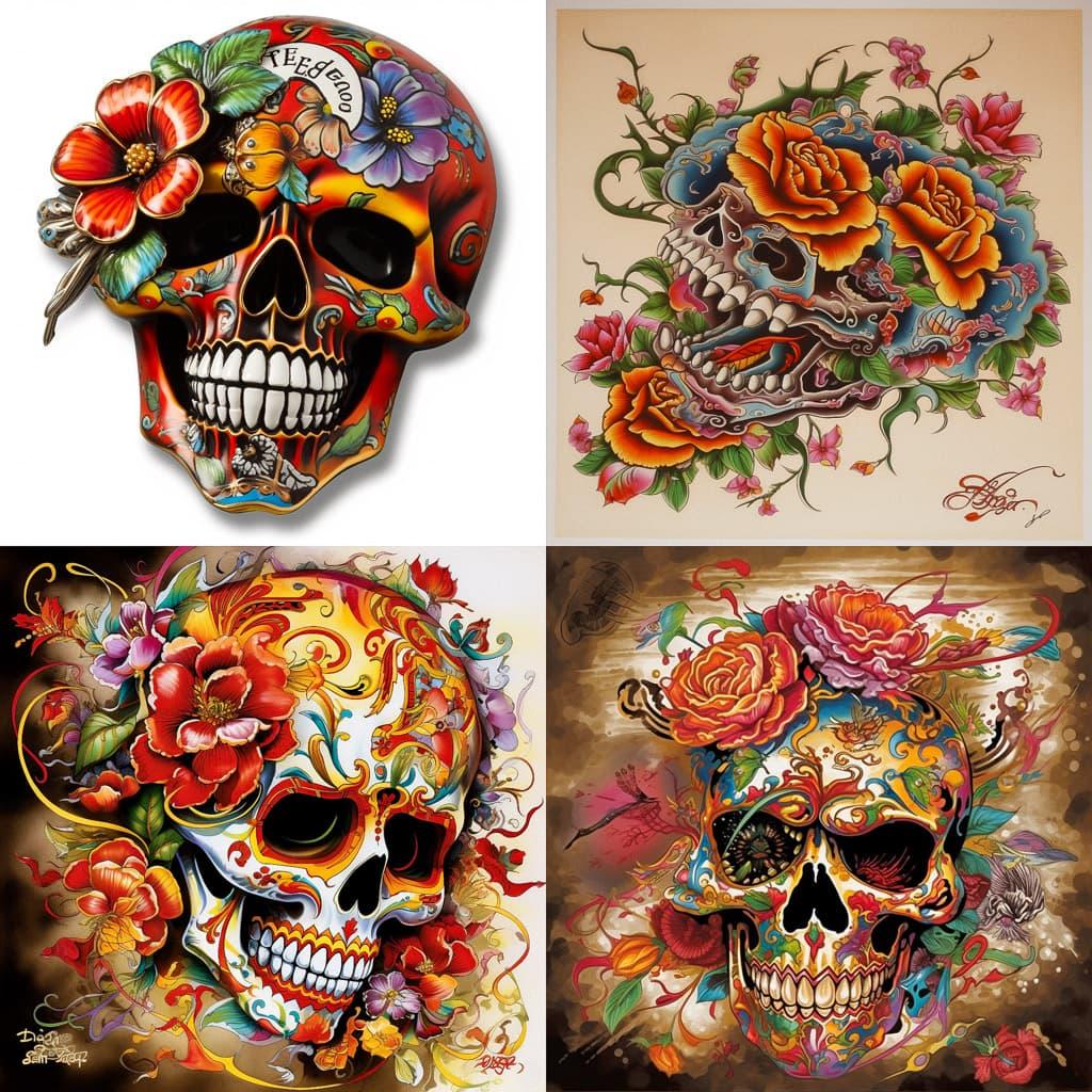 Ed Hardy style, Midjourney V5, render 1 of 4