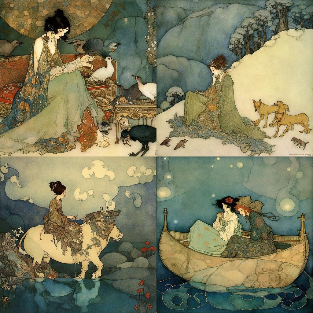 Edmund Dulac style, Midjourney V5, render 1 of 4