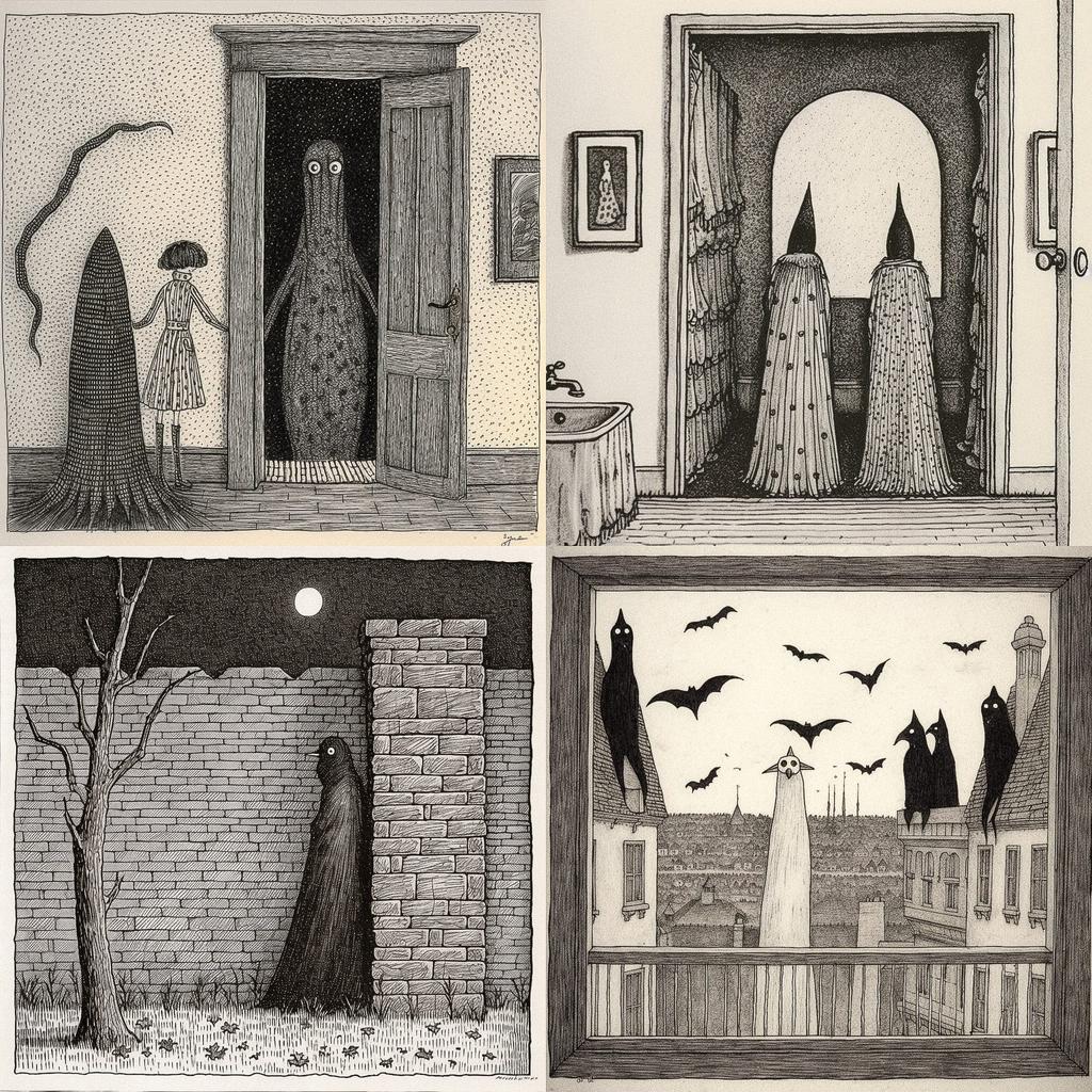Edward Gorey style, Midjourney V5, render 1 of 4