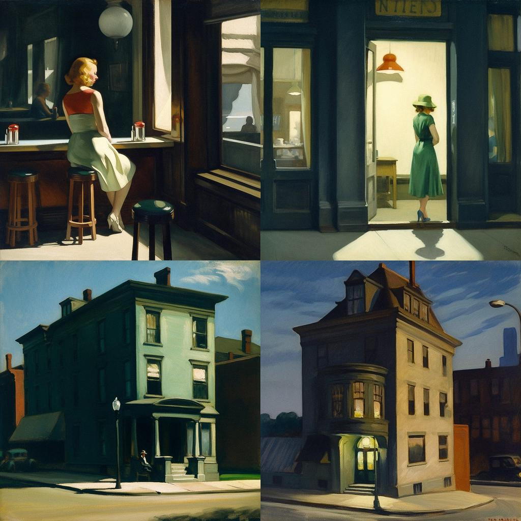Edward Hopper style, Midjourney V5, render 1 of 4