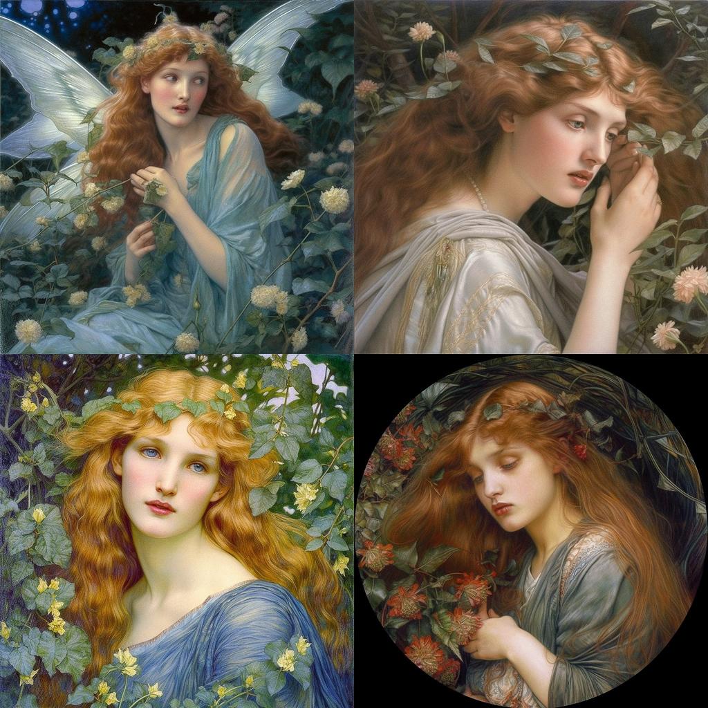 Edward Robert Hughes style, Midjourney V5, render 1 of 4