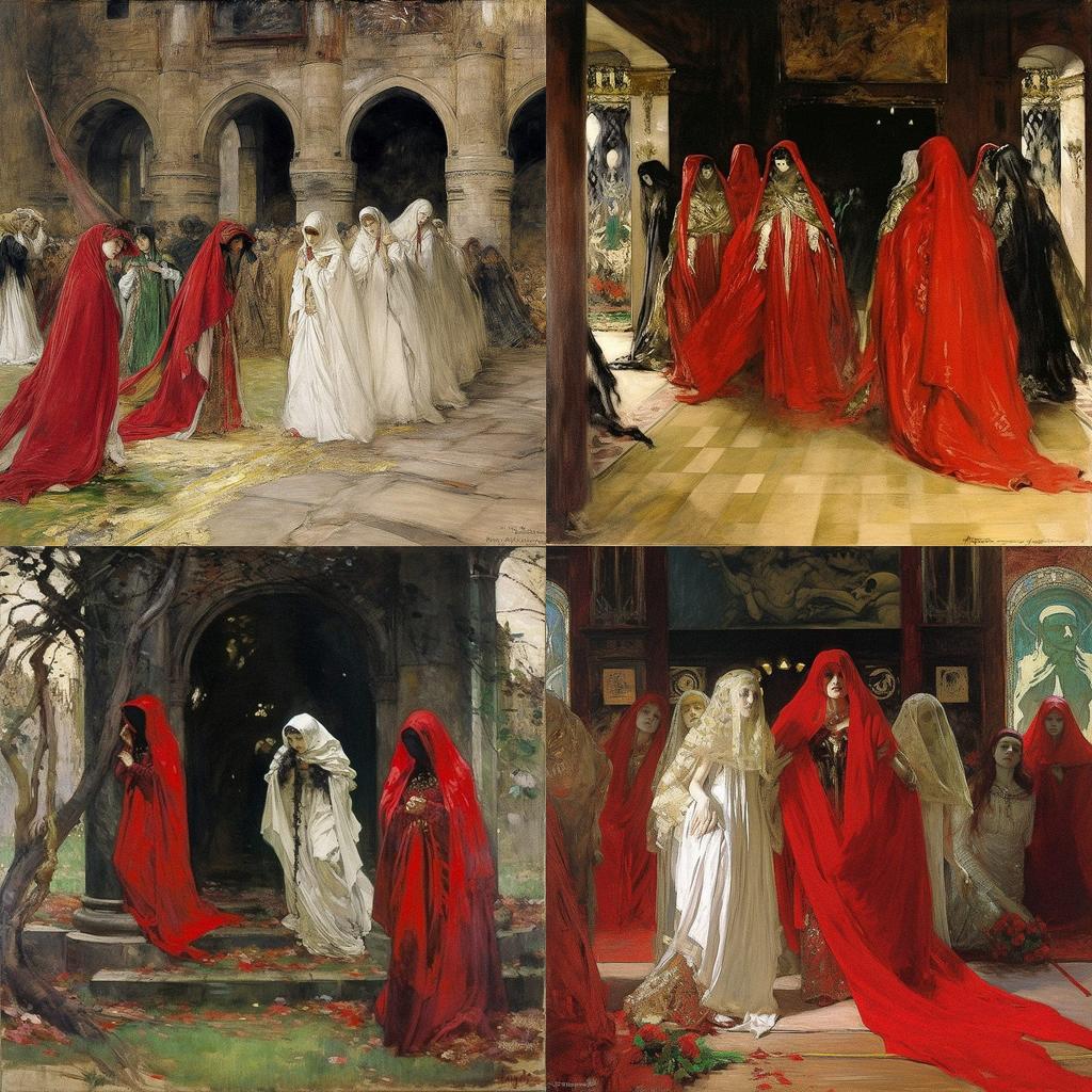 Edwin Austin Abbey style, Midjourney V5, render 1 of 4