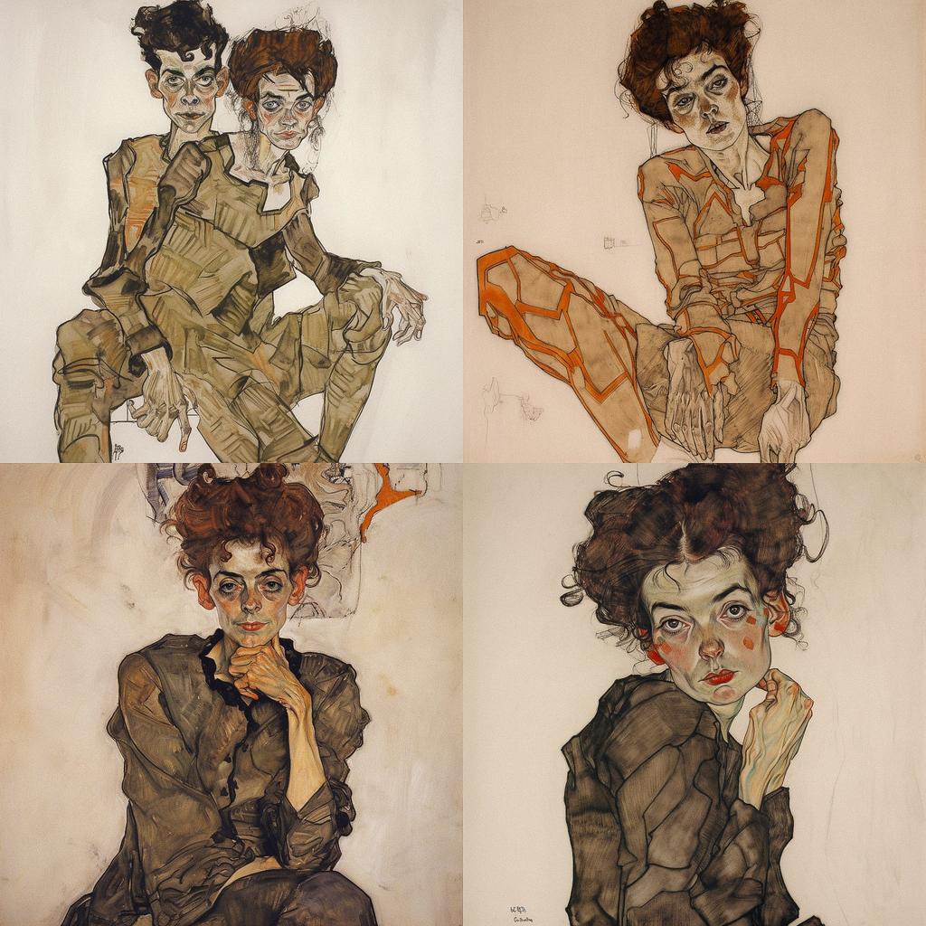 Egon Schiele style, Midjourney V5, render 1 of 4