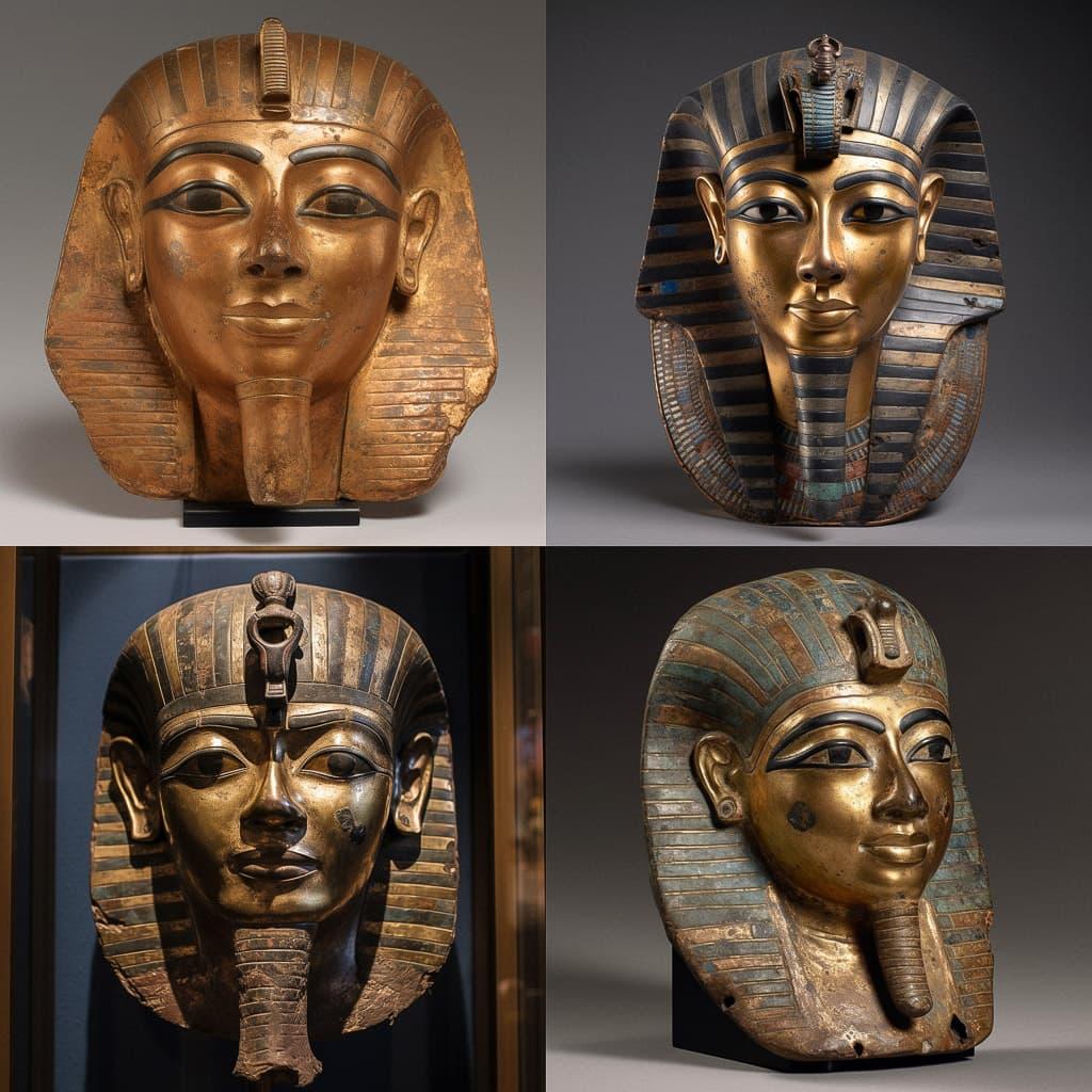 Egyptian funeral mask style, Midjourney V5, render 1 of 4