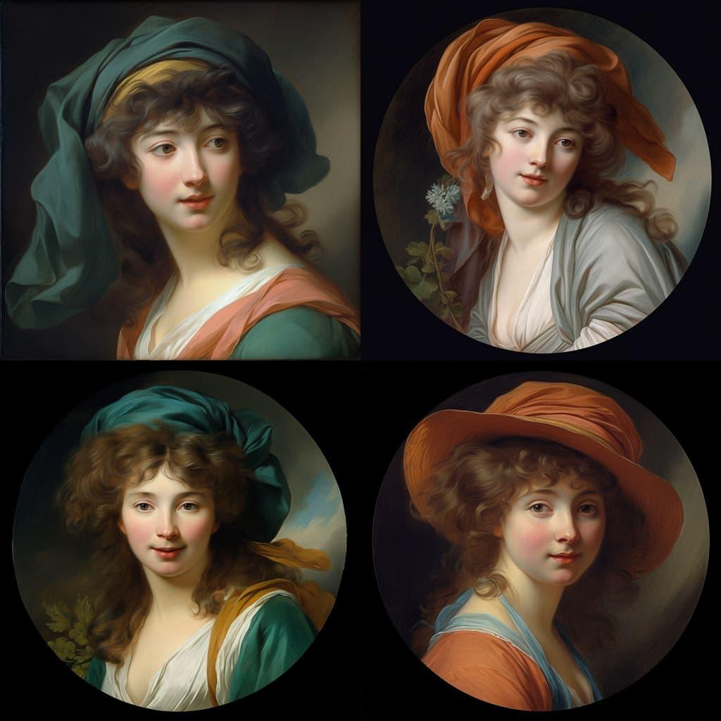 Elisabeth Vigee Le Brun style, Midjourney V5, render 1 of 4