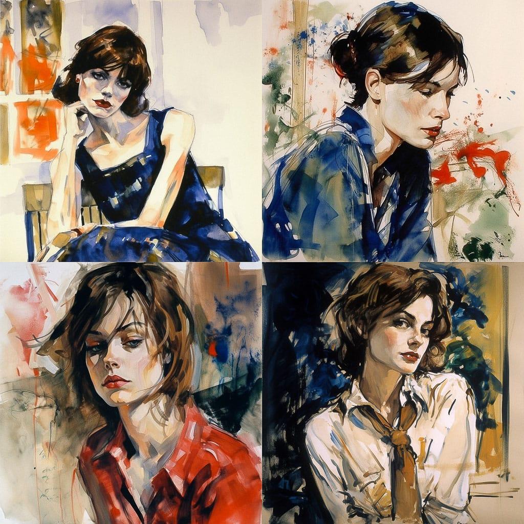 Elizabeth Peyton style, Midjourney V5, render 1 of 4
