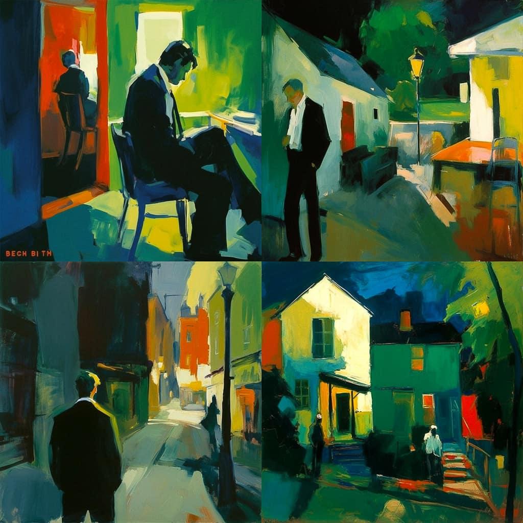 Elmer Bischoff style, Midjourney V5, render 1 of 4
