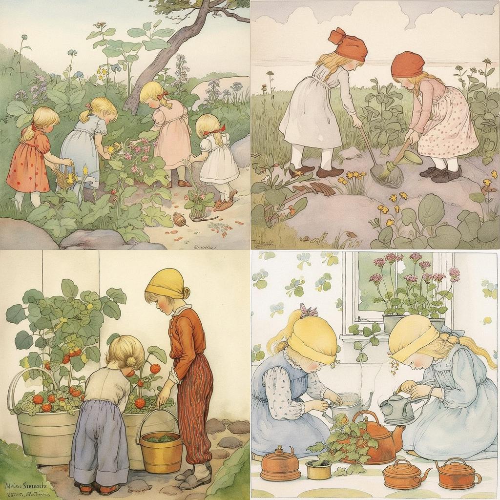 Elsa Beskow style, Midjourney V5, render 1 of 4