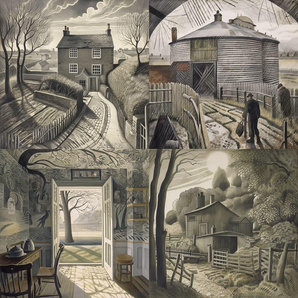 Eric Ravilious style, Midjourney V5, render 1 of 4