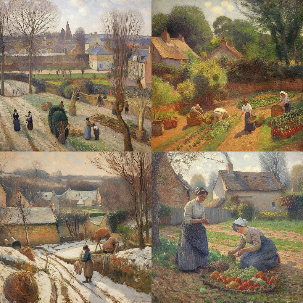 Esther Pissarro style, Midjourney V5, render 1 of 4