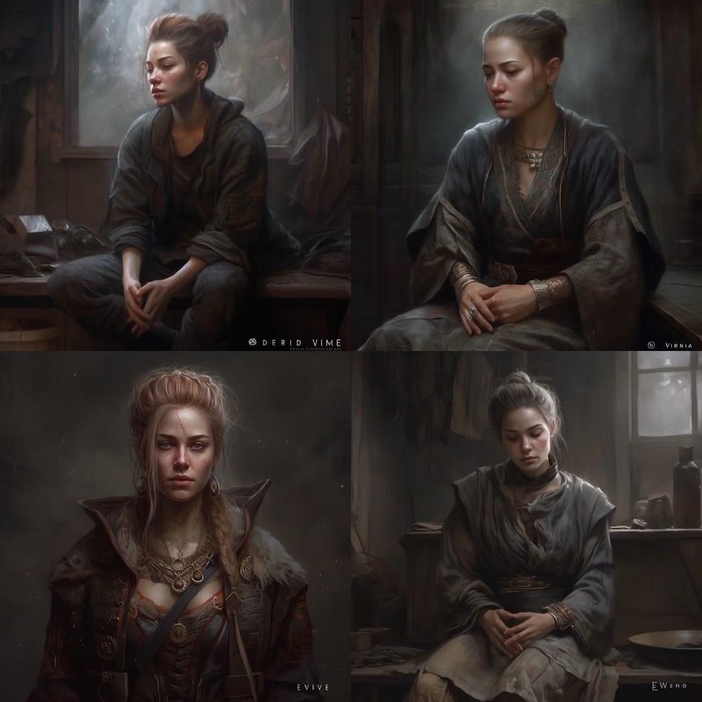 Eve Ventrue style, Midjourney V5, render 1 of 4