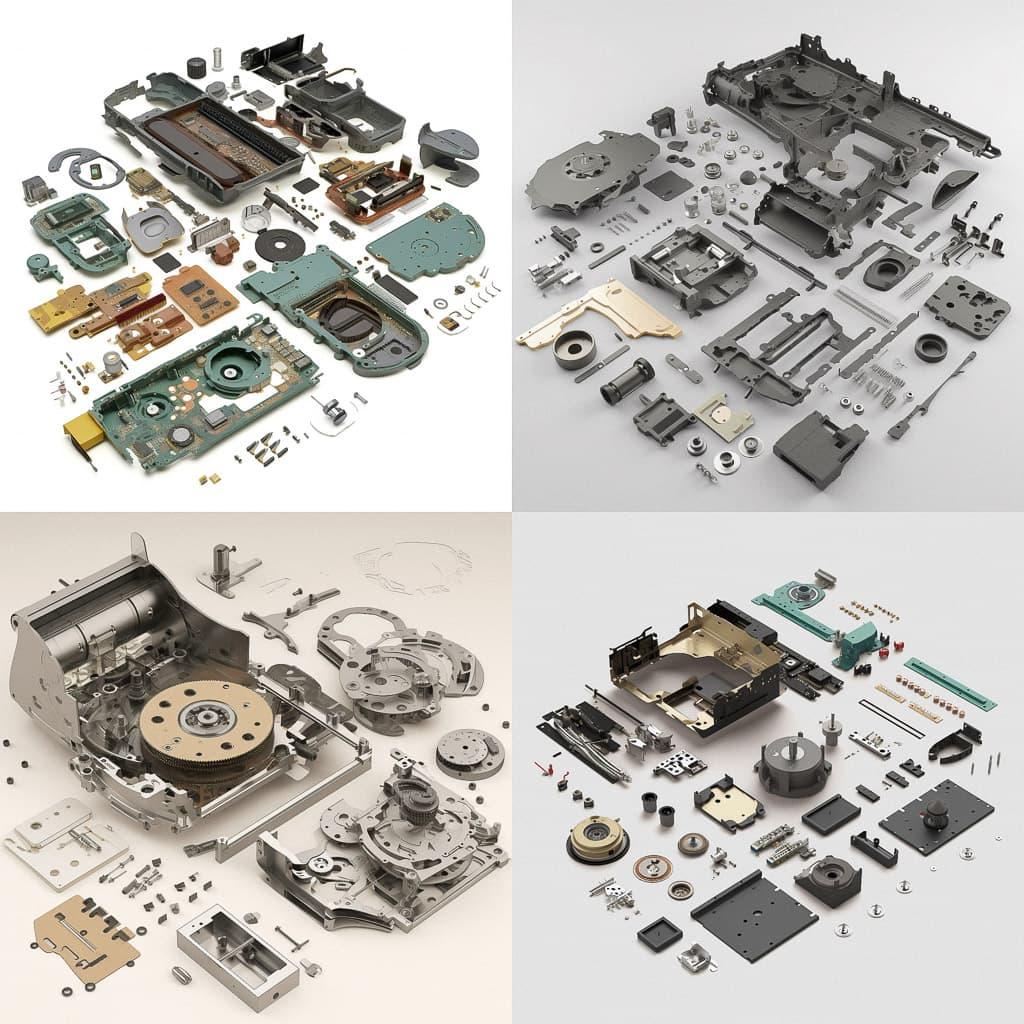 Exploded assembly style, Midjourney V5, render 1 of 4