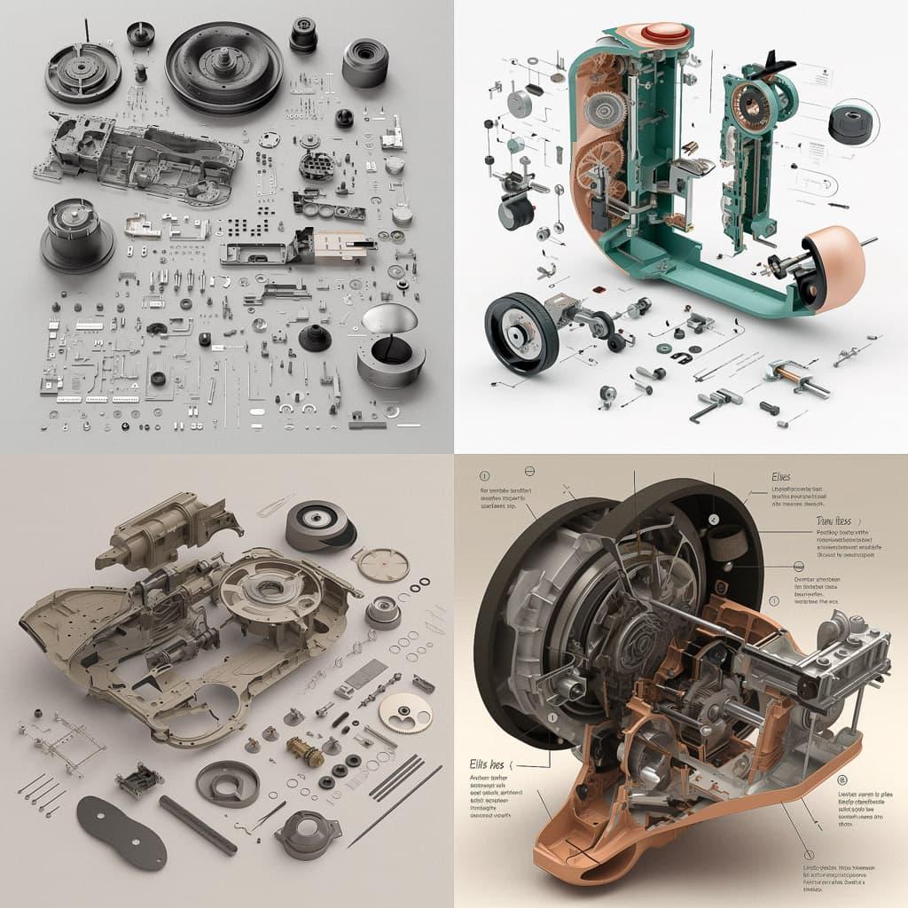 Exploded view style, Midjourney V5, render 1 of 4