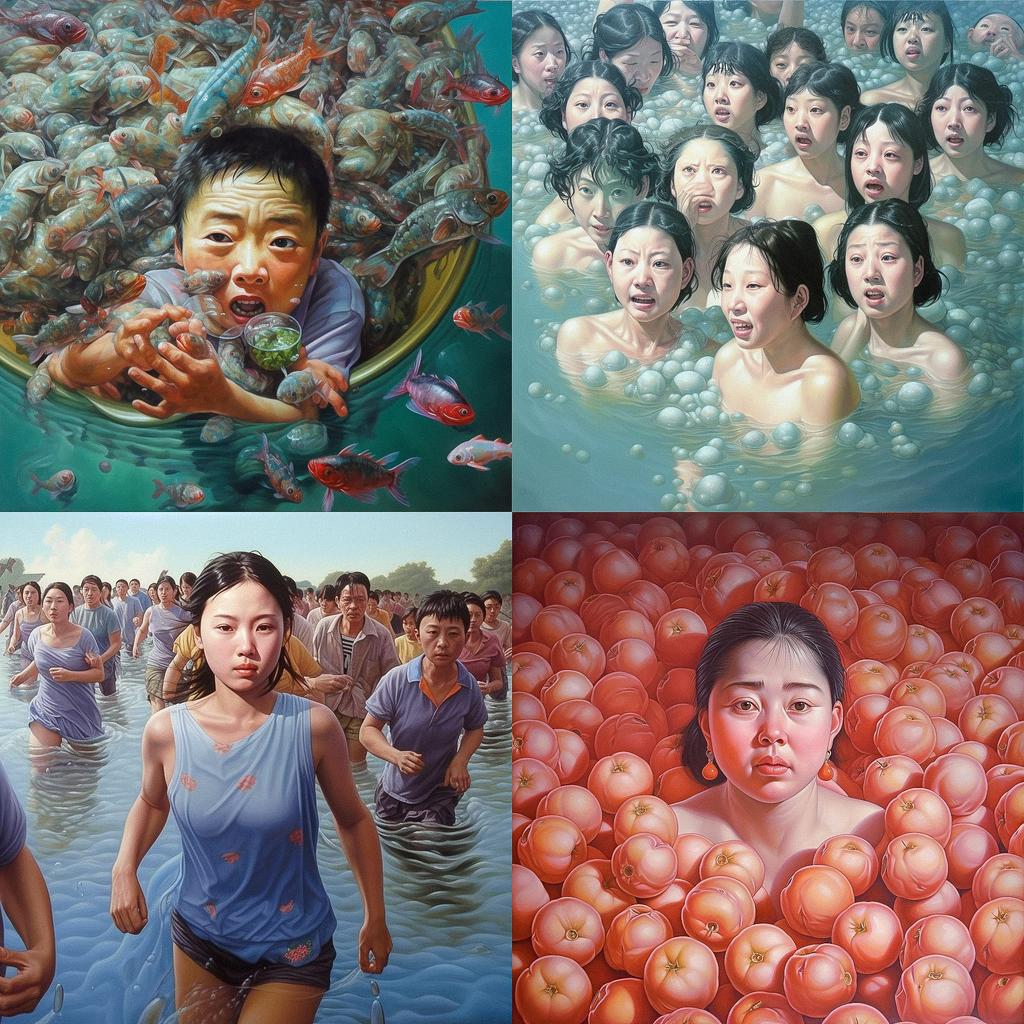 Fang Lijun style, Midjourney V5, render 1 of 4