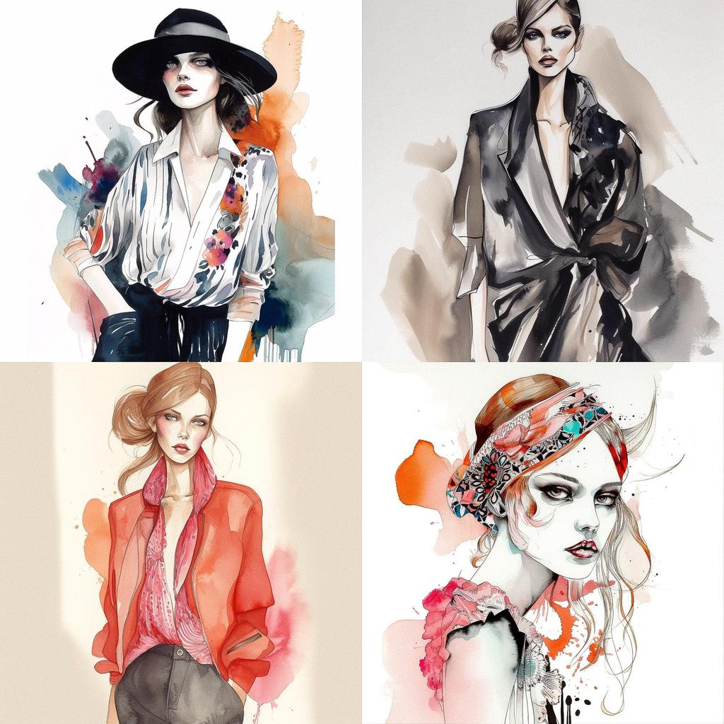 Fashion illustration style, Midjourney V5, render 1 of 4