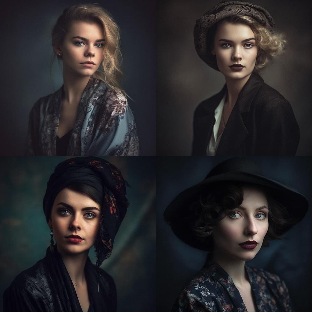 Fashion portrait style, Midjourney V5, render 1 of 4