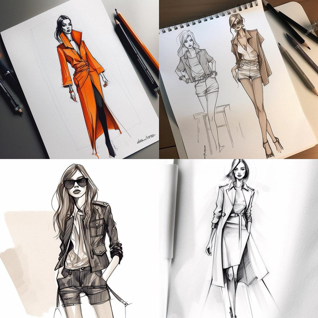 Fashion sketch style, Midjourney V5, render 1 of 4