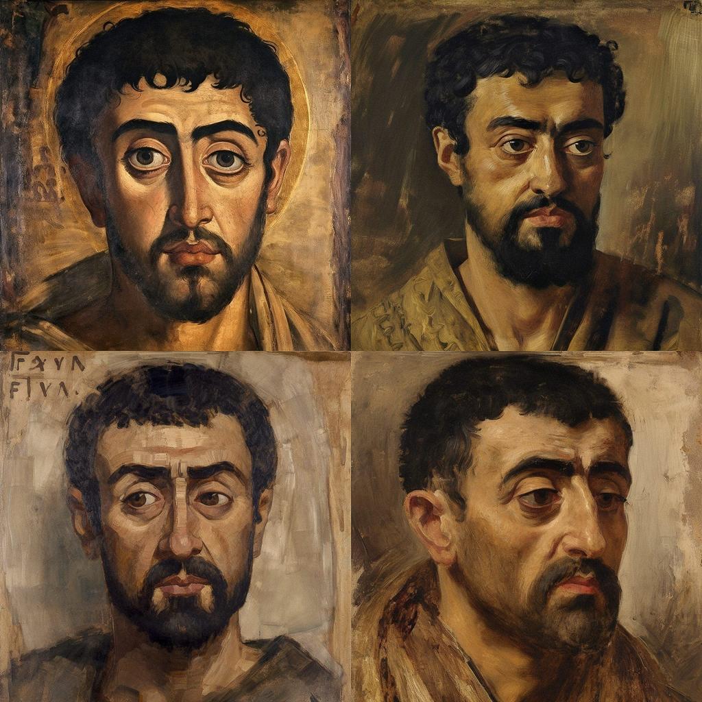 Fayum portrait style, Midjourney V5, render 1 of 4