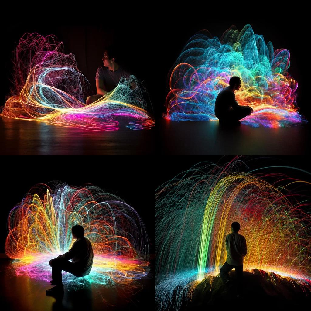 Fiber optic light painting style, Midjourney V5, render 1 of 4