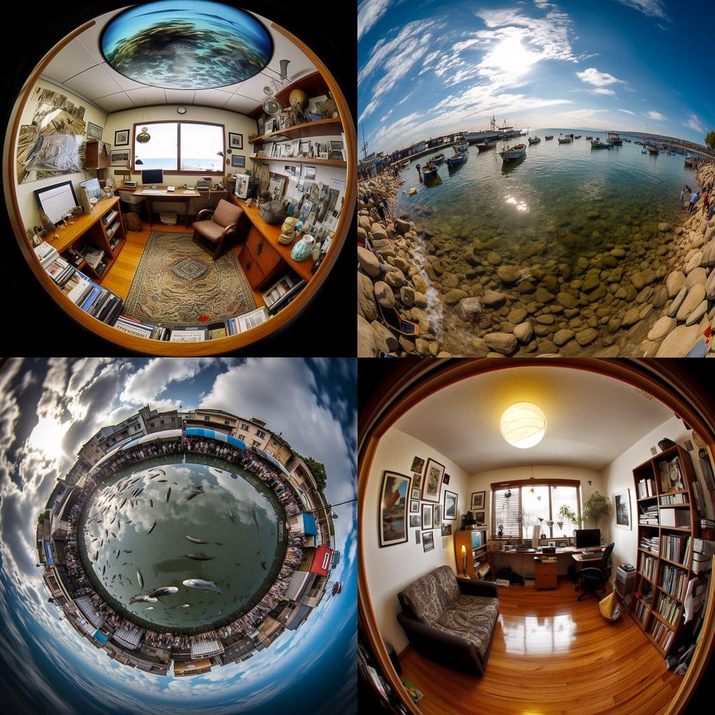 Fish-eye view style, Midjourney V5, render 1 of 4